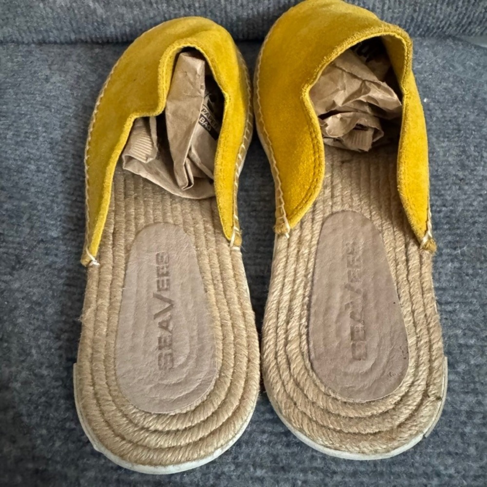 SeaVees Ocean Park Espadrille Mules Yellow Suede Slip On Shoes Women 9.5 - Picture 6 of 9
